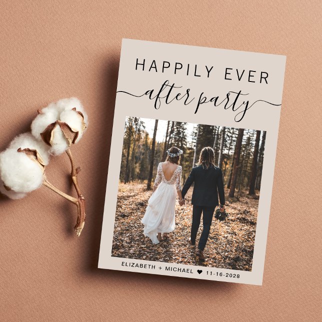 Glücklicherweise immer nach dem Foto Taupe Hochzei Einladung (From private vows to a grand happily ever after party - celebrate with family and friends)