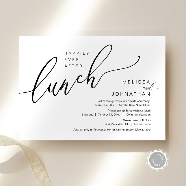 Glücklicherweise immer nach dem Hochzeitsessen Einladung (Happily Ever After Wedding Elopement Lunch Invitation Card, Modern Romantic, Editable Downloadable)