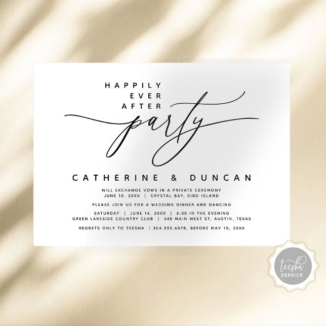 Glücklicherweise immer nach dem modernen Hochzeits Einladung (Happily Ever After Party, Modern Romantic Wedding Elopement Dinner, Digital Download Invitation Card)