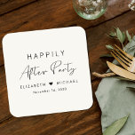 Glücklicherweise immer nach dem Party Creme Hochze Rechteckiger Pappuntersetzer<br><div class="desc">Chic helle cremefarbene Untersetzer für Ihren Hochzeitsempfang und andere nach der Hochzeit stattfindende Feierlichkeiten mit "Happily Ever After Party" in schlichter moderner Typografie und einem stilvollen Drehbuch,  Ihren Namen verbunden mit einem Herz und Ihrem Empfang Datum.</div>