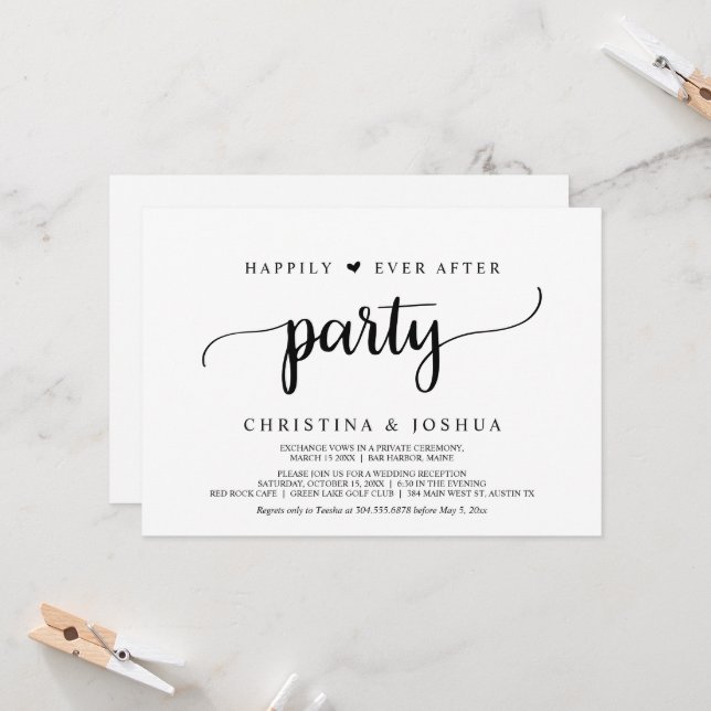 Glücklicherweise immer nach dem Party, Elopement,  Einladung (Vorderseite/Rückseite Beispiel)