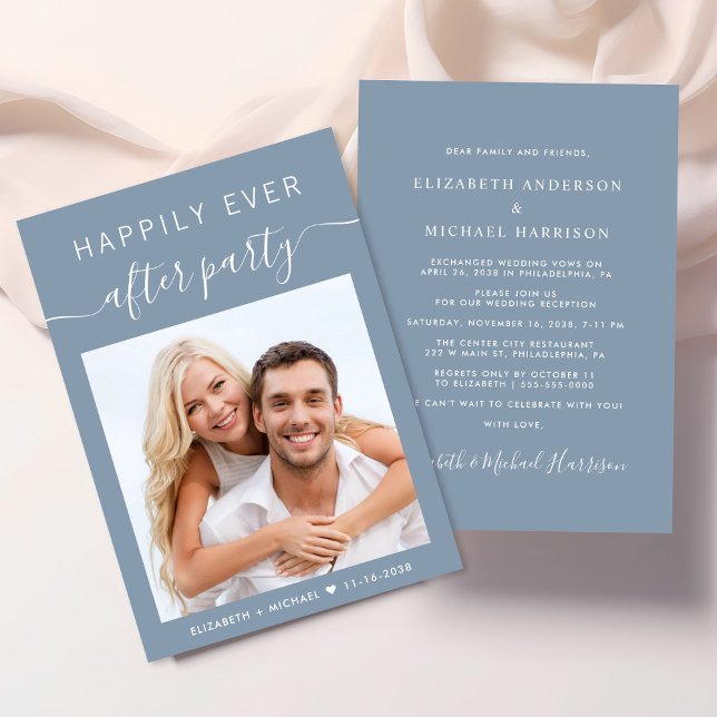 Glücklicherweise immer nach dem Party Foto Hochzei Einladung (A chic Happily Ever After Party Invitation to set the tone for an unforgettable event)