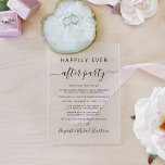 Glücklicherweise immer nach dem Party Hochzeit Emp Acryleinladungen<br><div class="desc">Einfache und schicke Eleganz oder private Hochzeitsankündigung und Hochzeitsempfang klare Acryleinladung. "Happily Ever After Party" ist in einer Mischung aus einfacher Typografie und einem eleganten Drehbuch mit Swashes geschrieben. Personalisieren Sie Ihre Hochzeitsankündigung und Empfang-Einladung und fügen Sie Ihre Namen in einem signaturähnlichen Skript.</div>