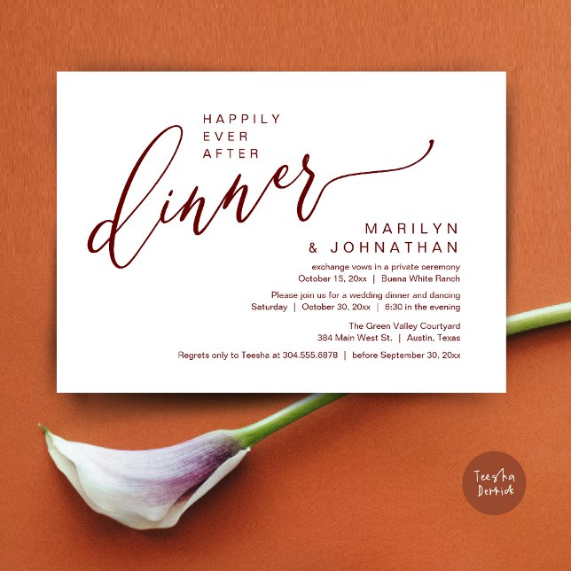 Glücklicherweise immer nach dem Party Hochzeit Emp Einladung (Happily Ever After Party Modern Romantic Wedding Reception Dinner Invitation Card PDF Burgundy Red)