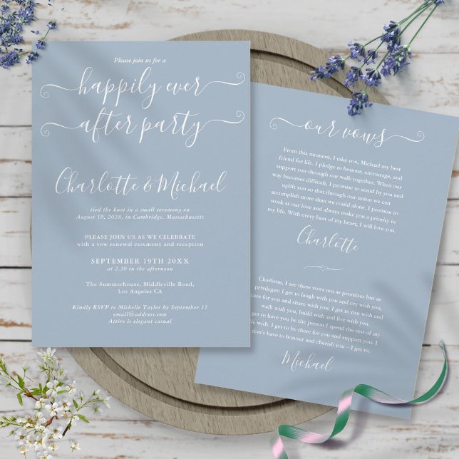 Glücklicherweise immer nach dem Party Hochzeit Vow Einladung (Happily Ever After Party Wedding Vows Dusty Blue Invitation)