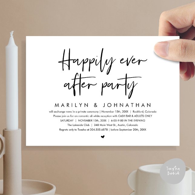Glücklicherweise immer nach dem Party, Hochzeitsem Einladung (Happily Ever After Party, Modern Wedding Reception Invitation Card, PDF, Cash Bar in Black White)
