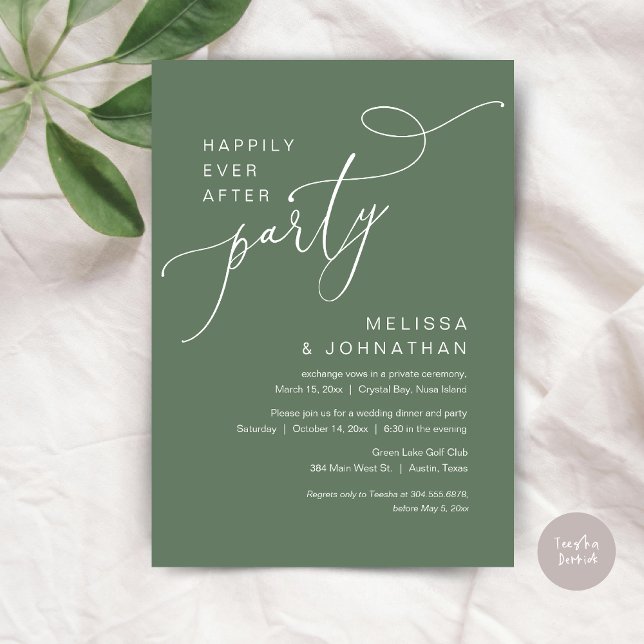 Glücklicherweise immer nach dem Party, Hochzeitses Einladung (Happily Ever After Party, Romantic Wedding Dinner and Dancing Invitation Card, PDF, in Sage Green)