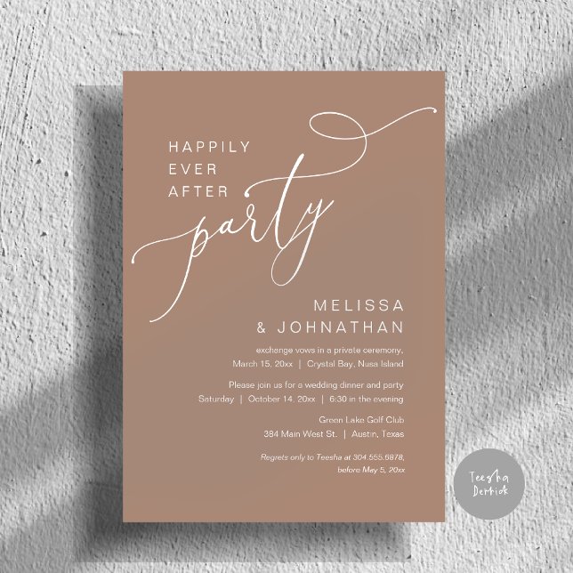 Glücklicherweise immer nach dem Party, Hochzeitses Einladung (Happily Ever After Party, Romantic Wedding Dinner and Dancing Invitation Card, PDF, in Neutral Taupe)