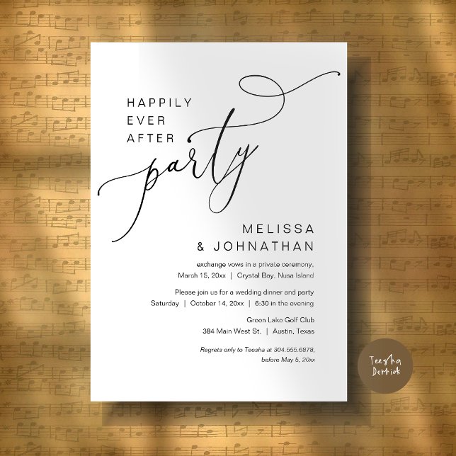 Glücklicherweise immer nach dem Party, Hochzeitses Einladung (Happily Ever After Party, Romantic Wedding Dinner and Dancing Invitation Card, PDF, in Black White)