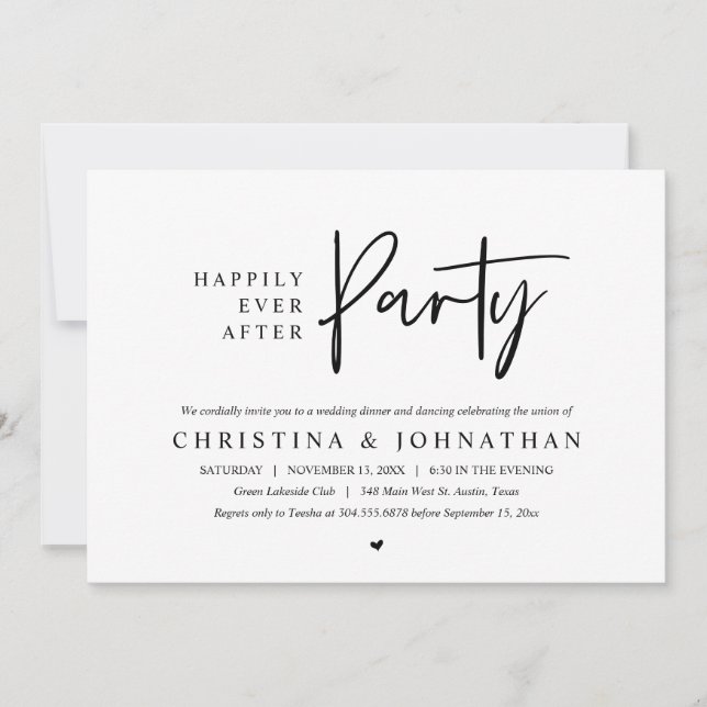 Glücklicherweise immer nach dem Party Hochzeitsess Einladung (Vorderseite)