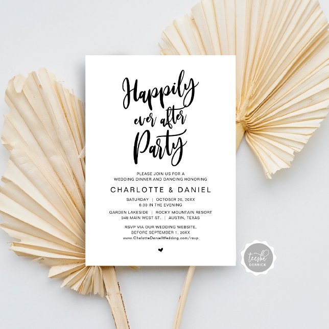 Glücklicherweise immer nach dem Party, Hochzeitsfe Einladung (Happily Ever After Party, Wedding Dinner Dancing Invitation, Modern Rustic Script, Digital Download)