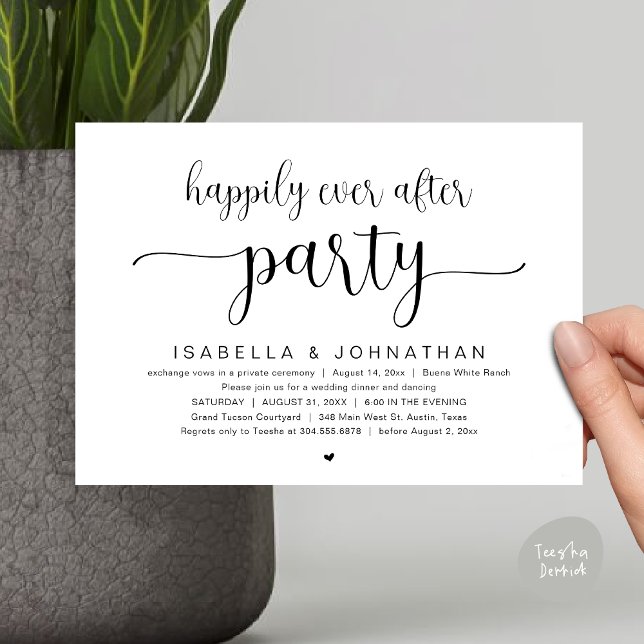 Glücklicherweise immer nach dem Party, Hochzeitsfe Einladung (Happily Ever After Party, Wedding Dinner Dancing Invitation Card, PDF, Modern Black White)