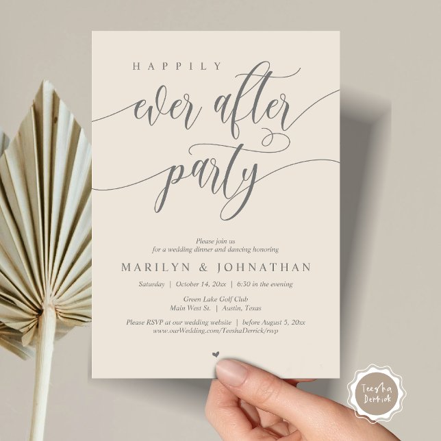 Glücklicherweise immer nach dem Party, Hochzeitsfe Einladung (Happily Ever After Party, Modern Minimalist Wedding Dinner Invitation Card, PDF, Dark Grey Cream)