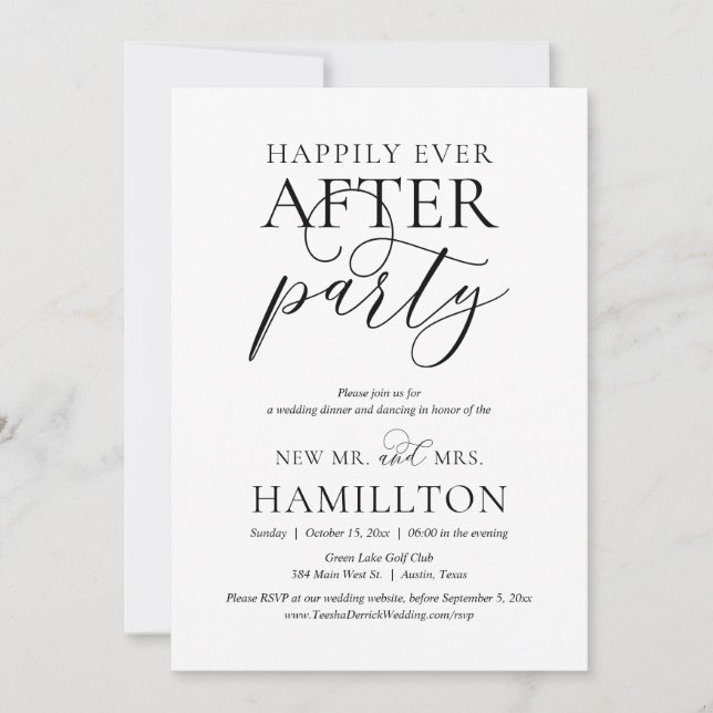 Glücklicherweise immer nach dem Party, Hochzeitsta Einladung (Vorderseite)