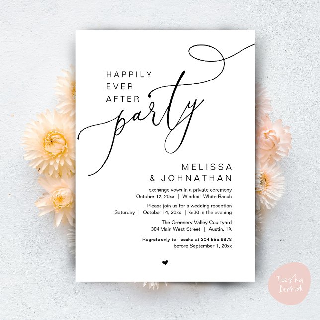 Glücklicherweise immer nach dem Party Moderne Hoch Einladung (Happily Ever After Party Modern Wedding Reception Dinner Brunch Lunch Invites card PDF Black White)