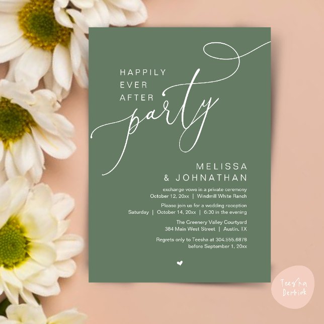 Glücklicherweise immer nach dem Party Moderne Hoch Einladung (Happily Ever After Party Modern Wedding Reception Dinner Brunch Lunch Invites card PDF Sage Green)