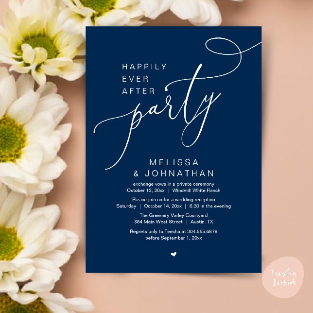 Glücklicherweise immer nach dem Party Moderne Hoch Einladung (Happily Ever After Party Modern Wedding Reception Dinner Brunch Lunch Invites card PDF Navy Blue)
