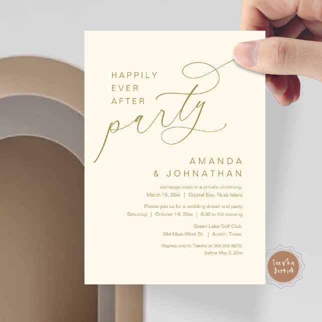 Glücklicherweise immer nach dem Party, romantische Einladung (Modern Romantic Script, Happily Ever After Party Invitation Card, in classy gold)