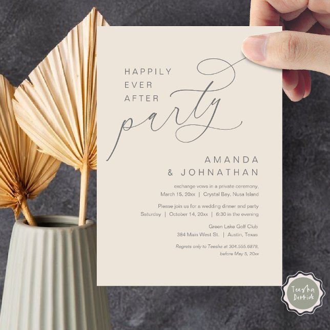 Glücklicherweise immer nach dem Party, romantische Einladung (Happily Ever After Party, Modern Romantic Wedding Dinner Invitation Card in Dark Grey and Cream)