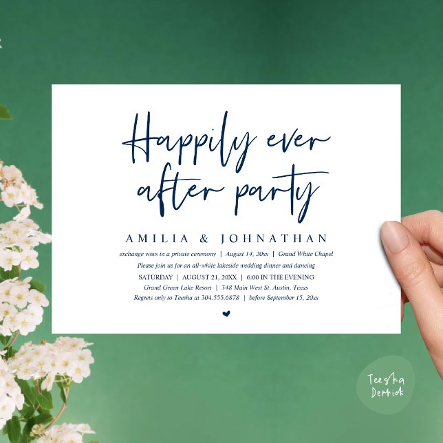 Glücklicherweise immer nach dem Party, romantische Einladung (Happily Ever After Party, After the wedding celebration Romantic Dinner Invites Card PDF Navy Blue)