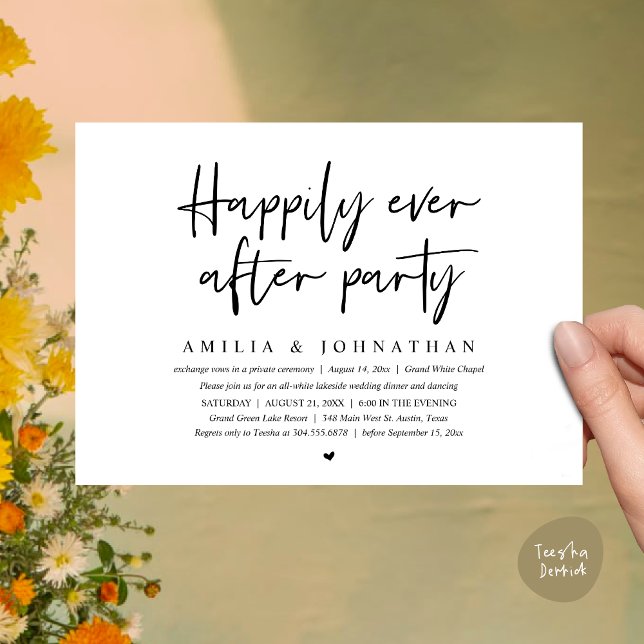 Glücklicherweise immer nach dem Party, romantische Einladung (Happily Ever After Party, After the wedding celebration Romantic Dinner Invites Card PDF White Black)
