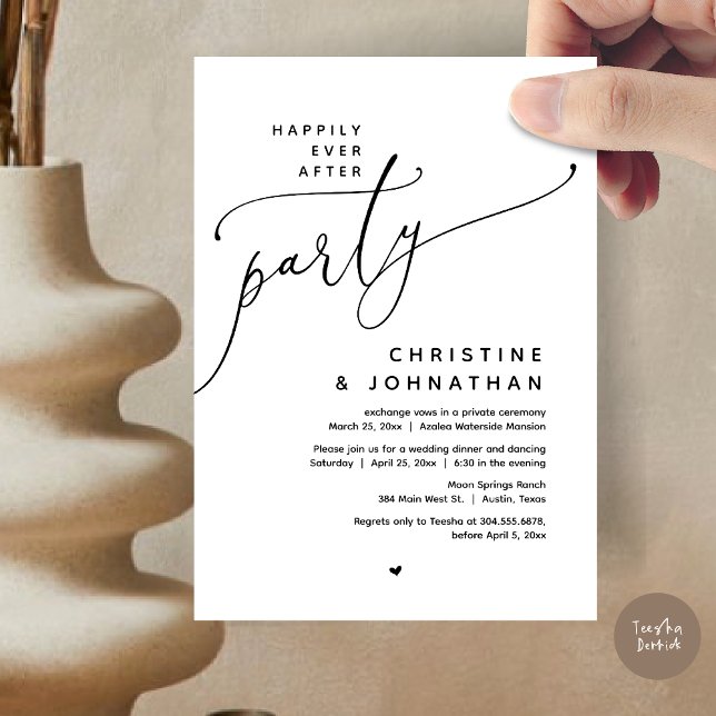 Glücklicherweise immer nach dem Party, romantische Einladung (Romantic Happily Ever After Party, Modern Wedding Dinner Invitation Card, PDF, Black White)