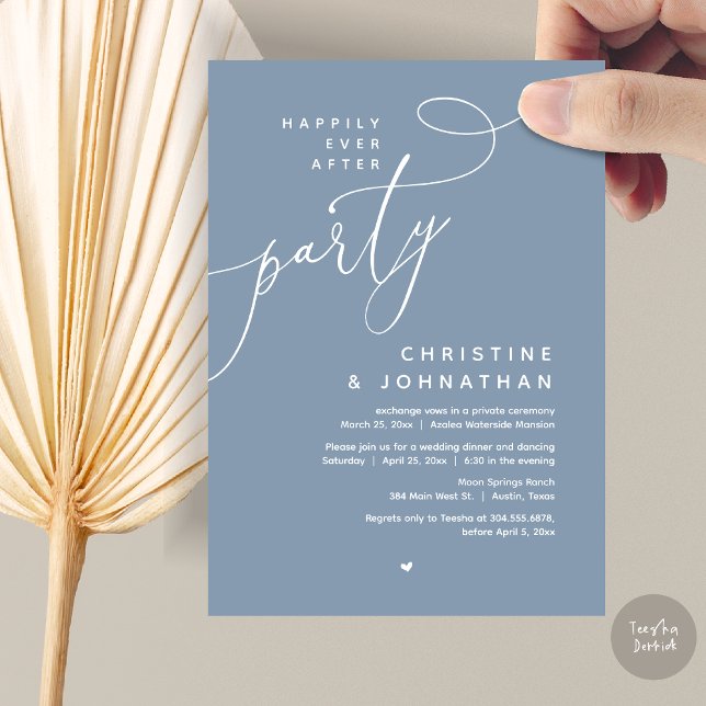Glücklicherweise immer nach dem Party, romantische Einladung (Romantic Happily Ever After Party, Modern Wedding Dinner Invitation Card, PDF, Dusty Blue)
