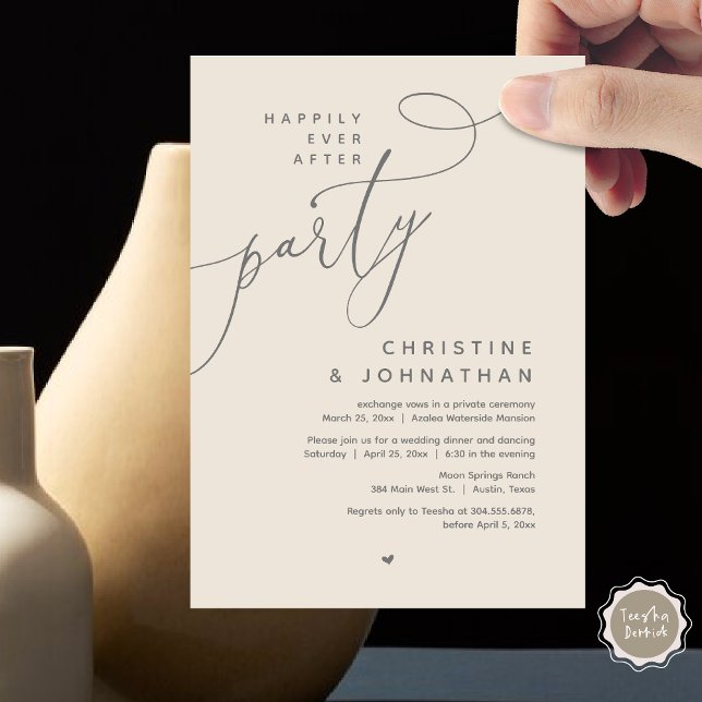 Glücklicherweise immer nach dem Party, romantische Einladung (Romantic Happily Ever After Party, Modern Wedding Dinner Invitation Card, PDF, Cream Grey)