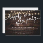 Glücklicherweise immer nach dem Party, rustikales  Einladung<br><div class="desc">Mit unserem modernen rustikalen braunen Holzhintergrund, den Hütte-Saitenlichtern und dem Design der Hochzeitsfeiereinladungskarte geben Sie Ihr Glück immer wieder im Stil (glücklich immer nach dem Party) bekannt. Unsere Einladungskarte "Happily Ever After Party Celebration" ist ideal für Paare, die sich entschieden haben, ein Party zu feiern und zu verweilen, um ihre...</div>