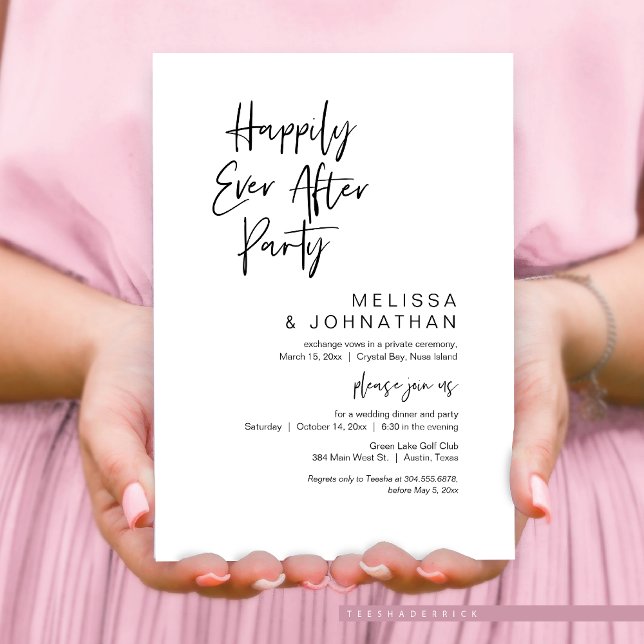 Glücklicherweise immer nach der Hochzeit Elopement Einladung (Happily Ever After Party, Wedding Elopement Dinner and Dancing Invitation Card, in Modern Theme.)