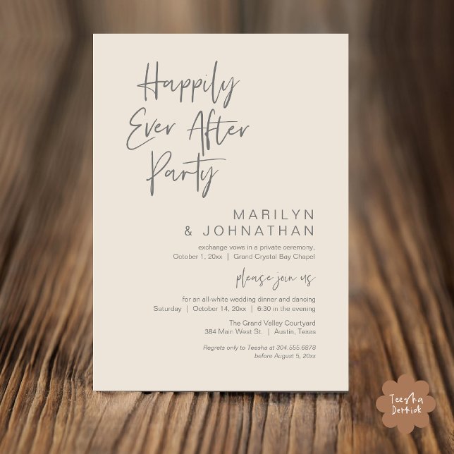 Glücklicherweise immer nach der Hochzeit Elopement Einladung (Happily Ever After Party Invitation Card PDF Modern Wedding Dinner Dancing Classy Cream Grey)