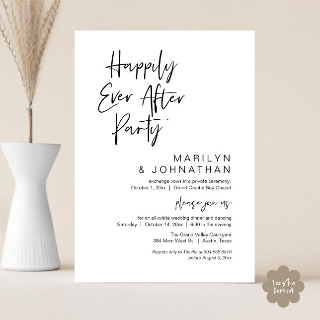 Glücklicherweise immer nach der Hochzeit Elopement Einladung (Happily Ever After Party Invitation Card PDF Modern Wedding Dinner Dancing Black White )
