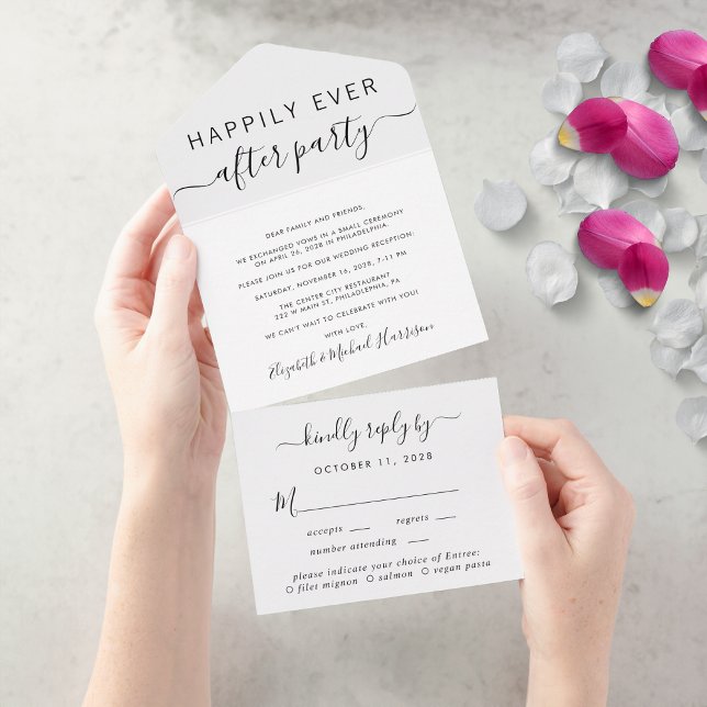 Glücklicherweise immer nach der Wahl des Menüs Hoc All In One Einladung (An chic Happily Ever After Party all-in-one invitation for your wedding celebration)