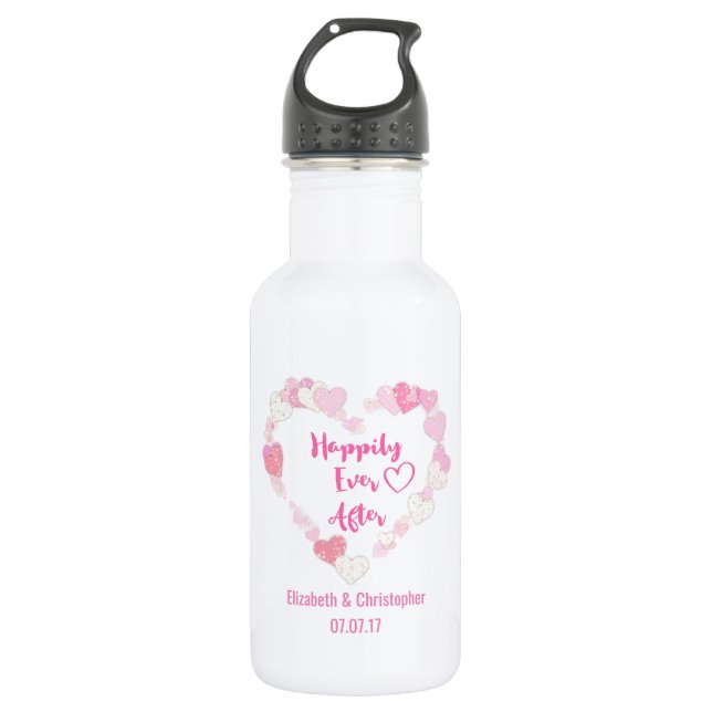 Glücklicherweise immer nach Glitterie Pink Hearts  Edelstahlflasche (Vorderseite)