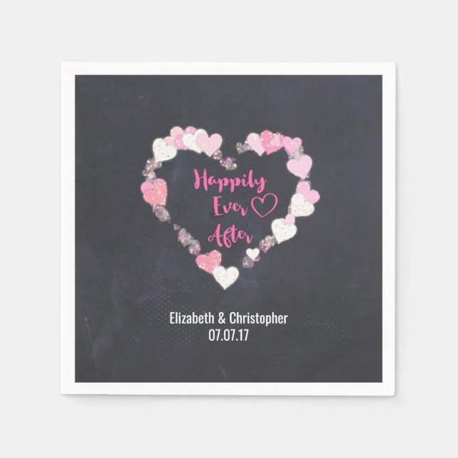 Glücklicherweise immer nach Glitterie Pink Hearts  Serviette (Vorderseite)