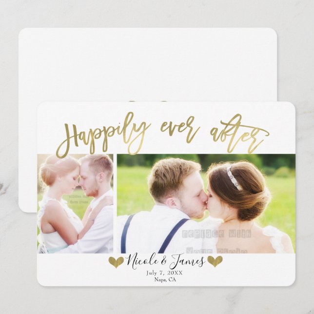 Glücklicherweise immer nach Gold 2 Foto Hochzeit V Einladung (Vorne/Hinten)