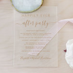 Glücklicherweise immer nach Gold-Script-Hochzeit E Acryleinladungen<br><div class="desc">Elegante Einführung oder private Hochzeitsankündigung und Hochzeitsempfang klare Acryleinladung. "Happily Ever After Party" ist in einer Mischung aus einfacher Goldtypografie und einem stilvollen Goldskript mit Swashes geschrieben. Personalisieren Sie Ihre Hochzeitsankündigung und Empfang-Einladung und fügen Sie Ihre Namen in einem signaturähnlichen Skript.</div>