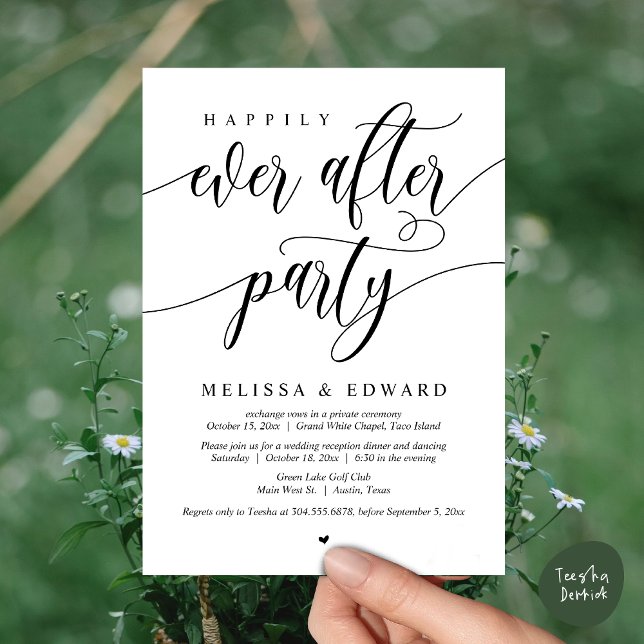 Glücklicherweise immer nach Hochzeit Elopement Din Einladung (Wedding Happily Ever After Party Dinner Brunch Elopement Invitation Card, PDF, White Black)