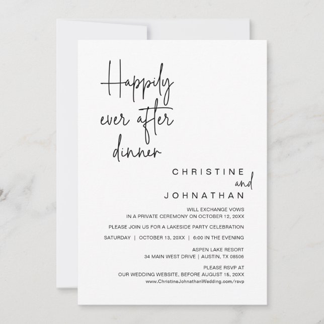 Glücklicherweise immer nach Hochzeit Elopement Din Einladung (Vorderseite)