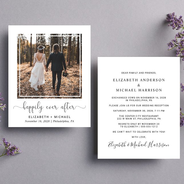 Glücklicherweise immer nach Hochzeit Foto einladen (A stylish affordable invitation for  a reception to celebrate your elopement or private wedding)