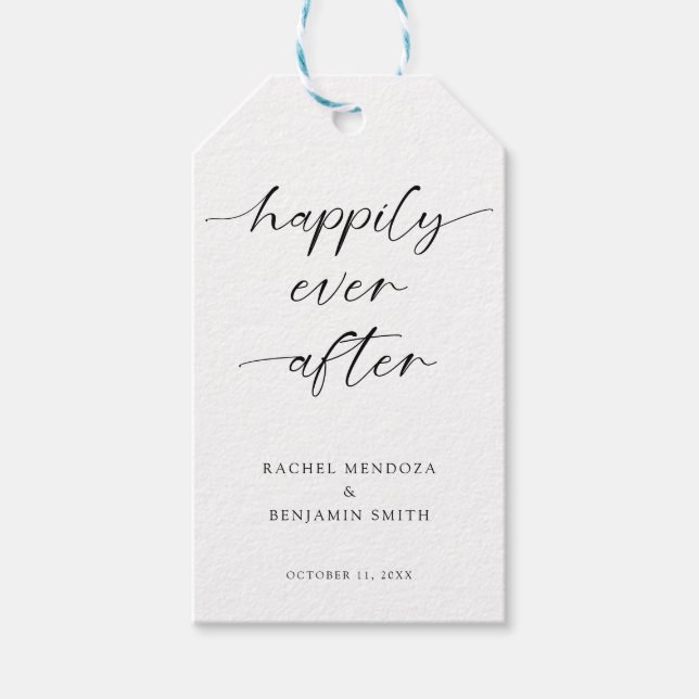 Glücklicherweise immer nach Hochzeit Minimal Scrip Geschenkanhänger (Vorderseite)