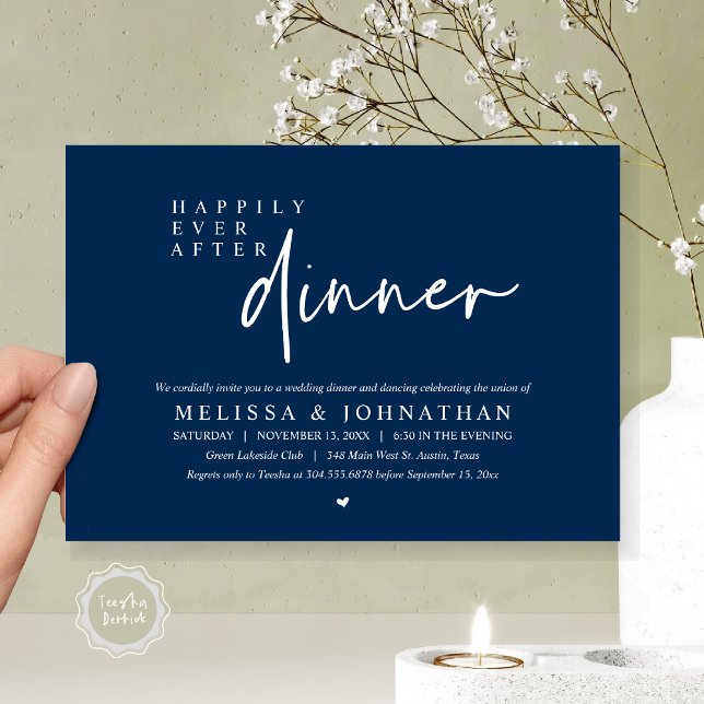 Glücklicherweise immer nach Hochzeitsabend Tanzabe Einladung (Happily Ever After Party, Modern Wedding Dinner Dancing Party Invitation Card, PDF, Navy Blue)