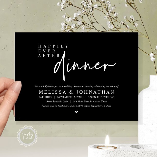 Glücklicherweise immer nach Hochzeitsessen Party T Einladung (Happily Ever After Party, Modern Wedding Dinner Dancing Party Invitation Card, PDF, Classy Black)