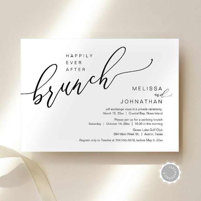 Glücklicherweise immer nach Hochzeitsfeier Einladung (Happily Ever After Wedding Elopement Brunch Invitation Card, Modern Romantic, Editable Downloadable)