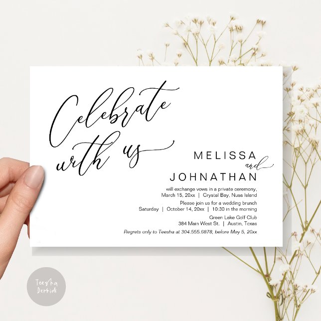 Glücklicherweise immer nach Hochzeitsfeier Einladung (Celebrate with us, Nothing Fancy Just Love, Romantic Wedding Brunch Invitation Card PDF Black White)