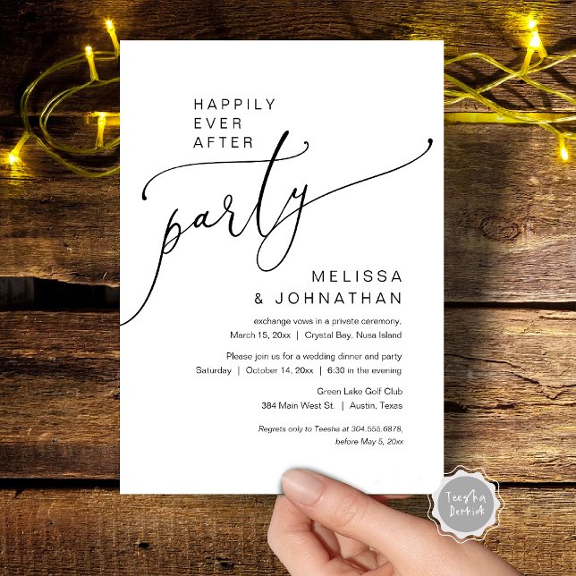 Glücklicherweise immer nach Hochzeitstag Elopement Einladung (Happily Ever After Wedding Elopement Party Invitation Card, in Modern Romantic Script, Digital)