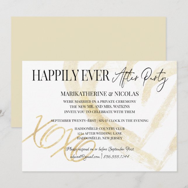 Glücklicherweise immer nach Hugs & Kisses Wedding  Einladung (Vorne/Hinten)
