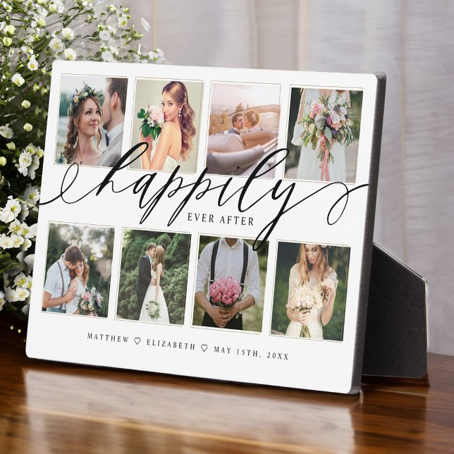 Glücklicherweise immer nach Neuauflage Hochzeit Fo Fotoplatte (Happily Ever After Newlyweds Wedding Photo Collage Plaque)