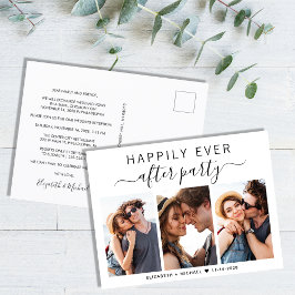 Glücklicherweise immer nach Party 3 Foto Hochzeit Ankündigungspostkarte