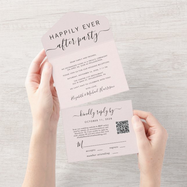 Glücklicherweise immer nach QR-Code Hochzeitsempfa All In One Einladung (Abreißen)